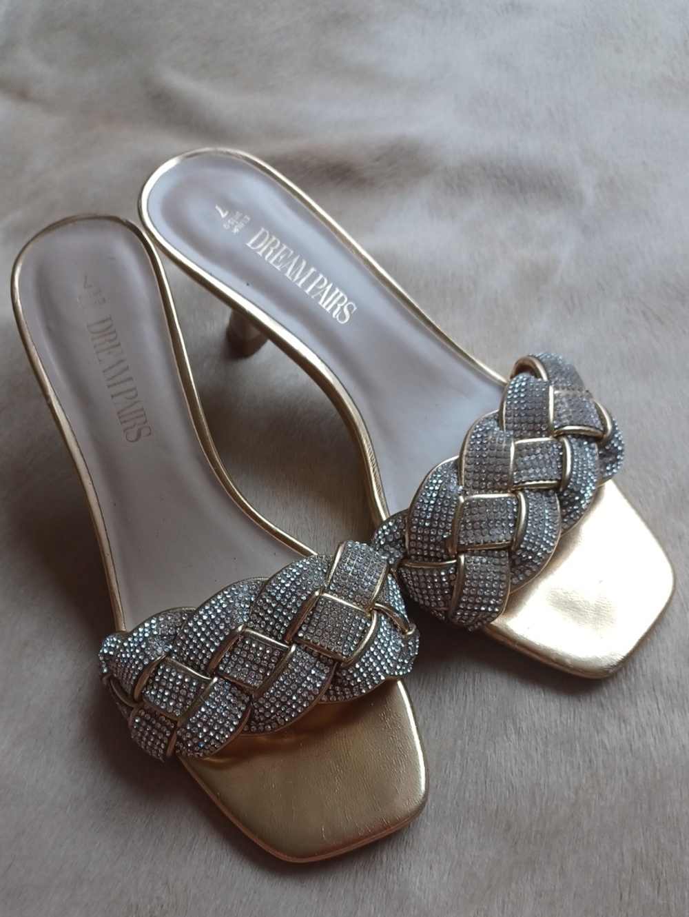 DreamPAIRS Gold Heels With Rhinestones
